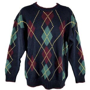 Vintage Hunting Horn Mens M Classics Argyle Diamond Knit Holiday Sweater Preppy